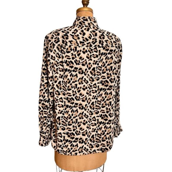 Vintage 80s Alfred Dunner Leopard Print Silky Long sleeve Shirt Blouse Size 16 - Picture 5 of 12
